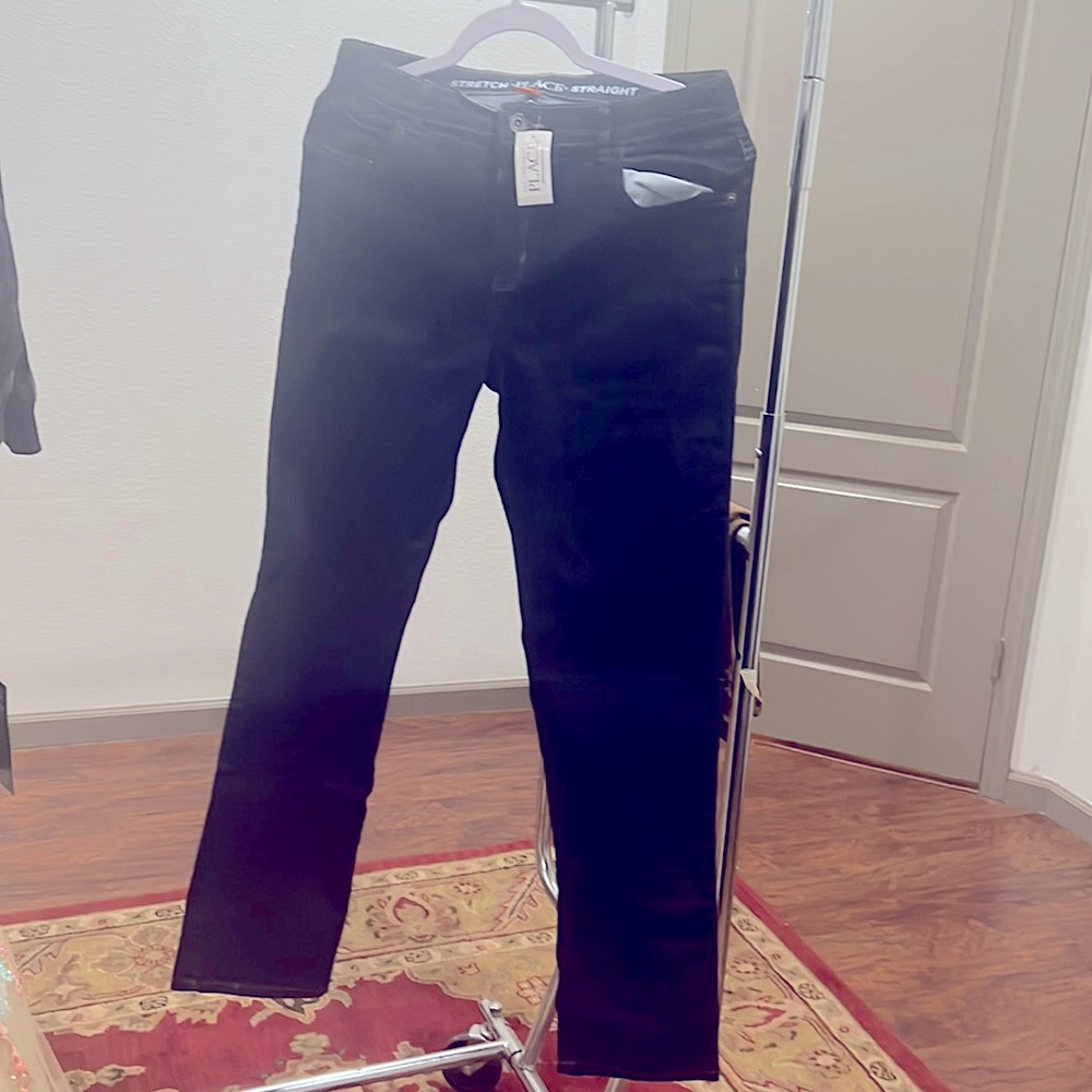 New stretch, straight dark blue jeans with inside belt from The children’s PLACE